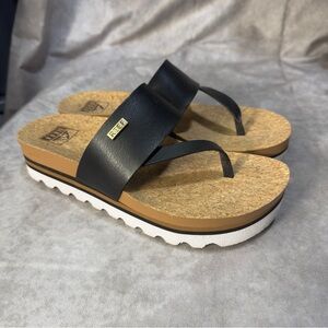 Reef Cushion Sol High Platform Cork Thong Flip Flop Sandals Size 7